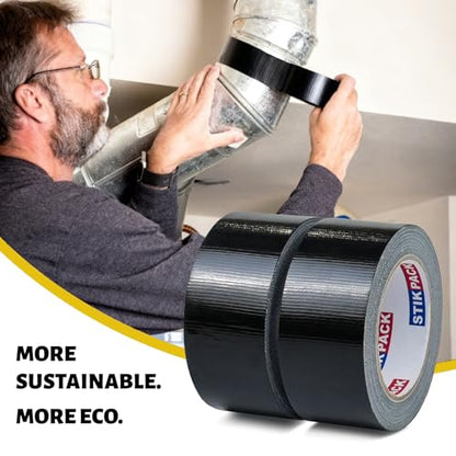 2 Pack Black Duct Tape Heavy Duty, 2 Inches x 30 Yards, 8.27 mil, Strong Industrial Strength, Flexible, No Residue, Waterproof and Tear by Hand, Multi-Use for Indoor & Outdoor Repairs - color: Black