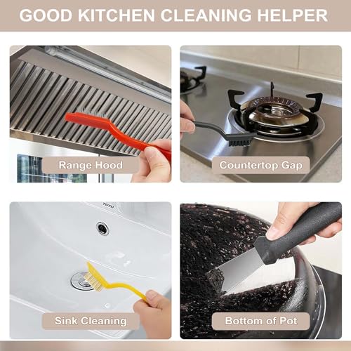 Crevice Cleaning Brush Set-9-Piece, Scratch-Free Hard Bristle Gap Scrubber with Protective Tip, Non-Shedding Detail Brushes for Window Tracks, Bathroom Grout, Blenders & Kitchen Sinks