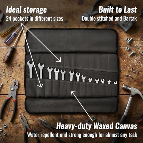 Under NY Sky Tool Roll Organizer, Heavy-Duty Wrench Bag, Portable Hand Tool Pouch for Mechanics, Electricians, and Hand Tools - color: 24 Slots Gray