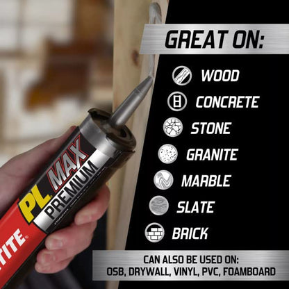 Loctite PL Premium Max Construction Adhesive, 9 fl oz Cartridge, 12 Pack - Versatile Construction Glue for Wood, Concrete, Stone & More - size: 12 Pack