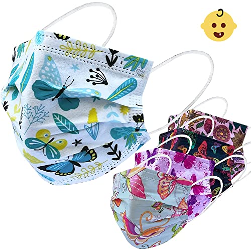 Disposable Safety Mask 3 Layer Protection Face Mask for Kids 50 pcs (Kids Assorted Butterfly) - color: Kids Assorted Butterfly