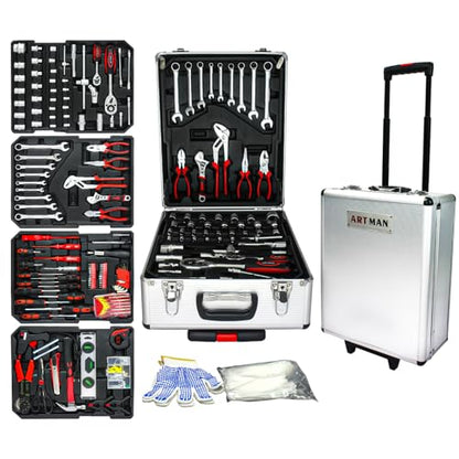 Home Tool Set Kit -899 PCS Home Auto Repair Tool Kit with Rolling Tool Box, Complete Hand Tool Set, Perfect for Homeowner, Diyer, Handyman - color: Silver