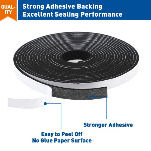 MAGZO Weather Stripping Door Seal, 1/2 Inch Wide X 1/8 Inch Thick Adhesive Foam Tape Soundproof Weatherstripping for Windows, 3 Rolls Total 50FT Black - size: 1/2in * 1/8in * 50FT
