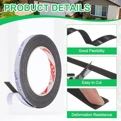 PATIKIL Sponge Rubber Foam Tape, 3/8" W x 1/32" t x 16.4ft l Self-Adhesive Foam Insulation Tape Weather Stripping for Window Door Soundproofing Weatherstrip AC Seal Strip, Black - size: 3/8" x 1/32" x 16.4ft