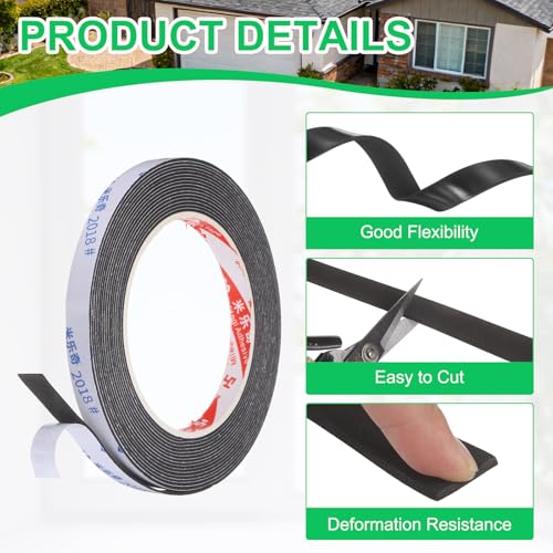 PATIKIL Sponge Rubber Foam Tape, 3/8" W x 1/32" t x 16.4ft l Self-Adhesive Foam Insulation Tape Weather Stripping for Window Door Soundproofing Weatherstrip AC Seal Strip, Black - size: 3/8" x 1/32" x 16.4ft