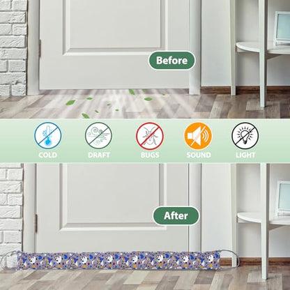 Weighted Door Draft Stopper, 2 Pack 40 Inch Under Door Blocker, Bottom of Door Window Air Noise Light Gap Filler, Saving Energy Cartoon Print Canvas Cotton 2.8Lb - size: 40 inch