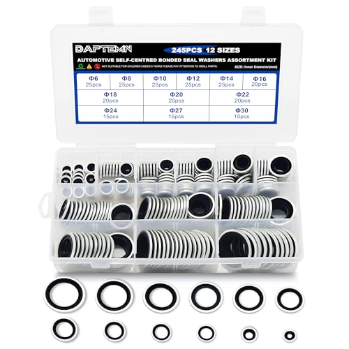 245PCS Bonded Sealing Washers, NBR Metric Zinc-Plated Steel Self-Centred Sealing Rubber Washers, Automotive Seal Gasket Crush O-Ring Assortment Kit Set, Includes Sizes of M6-M30 - color: 245PCS Black Seal Washers
