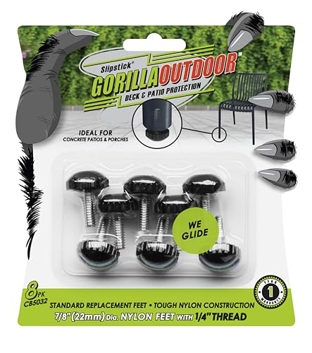 Slipstick Gorilla Outdoor Adjustable Furniture Levelers (8 Pack) Weatherproof Screw in Leg Glides for Chairs, Tables, and Outdoor Furniture Feet, 7/8 Inch Nylon Spherical Glide, 1/4"-20 BSW Thread - color: Nylon Spherical Glide, size: 1/4"-20 BSW Thread