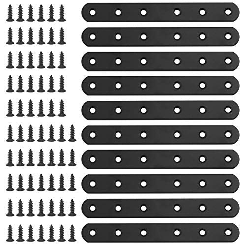 Glarks 10Pcs 160mm Flat Straight Corner Brace Black Metal Joint Plate Connector Repair Fixing Bracket with 45Pcs Screws for Wood Furniture (160x20x3mm) - size: 160x20x3mm