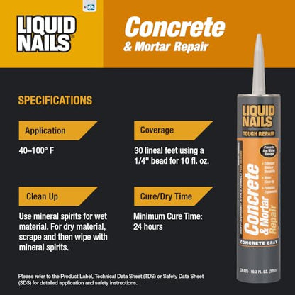 Liquid Nails Tough Repair 10.3 oz. Gray Interior and Exterior Concrete and Mortar Repair Adhesive