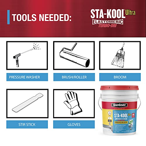 Gardner-Gibson Sta-Kool 15-Year Turbo-Dri Elastomeric Roof Coating, White, 5 Gal., Flexible White Acrylic Roof Coating, Reflective Finish Keeps Cool, Great for RV