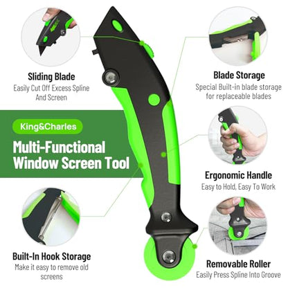 King&Charles Window Screen Door Repair/Replacement Kit, Includes Black Screen Mesh 48"x118"+ Versatile Screen Roller Tool+50Ft Spline+8Clips, Insect Screen, Pet Proof Window Mesh Kit - color: Black