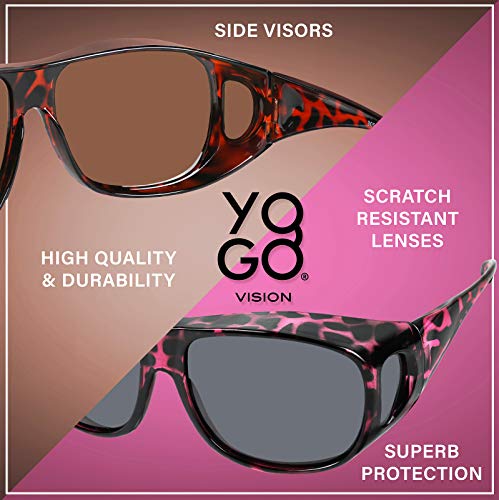 Fit Over Wrap Sunglasses Polarized Lens Wear Over Eyeglasses 100% UV Protection for Men and Women - color: Brown Havana and Burgundy Havana