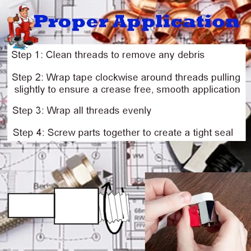 Teflon Professional Grade Pipe Tape, 10 Rolls PTFE Plumbers Thread Flex Seal Tape for Waterproof Sealing Plumbing, Air and Hydraulic Systems, 1/2 X 394 Inches