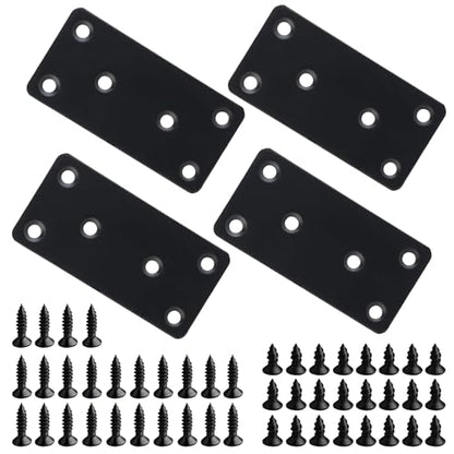 4 Pack Heavy Duty Flat Mending Plate, 3.1x 1.6inch Black Stainless Steel Straight Brace Bracket for Wood, Metal Brackets for Braces, Furniture & Shelf Repair, Wood Connector with Screws - size: 1.6"x3.1"