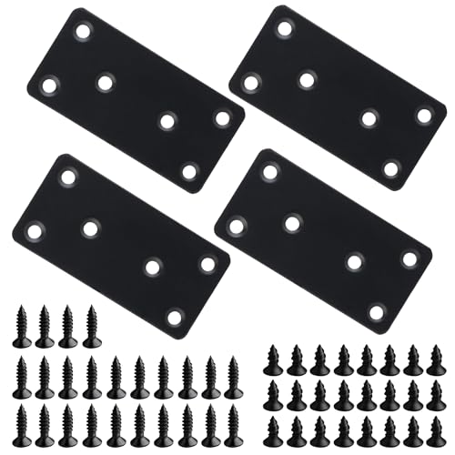 4 Pack Heavy Duty Flat Mending Plate, 3.1x 1.6inch Black Stainless Steel Straight Brace Bracket for Wood, Metal Brackets for Braces, Furniture & Shelf Repair, Wood Connector with Screws - size: 1.6"x3.1"