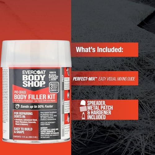 Evercoat Body Shop 105015 Pro-Grade Body Filler Kit, Easy to Build and Shape, Multipurpose for Dents in Aluminum, Fiberglass & More, Easy Mix Hardener Included 13 Fl Oz. - size: 13 Fl Oz., style: Body Filler Kit