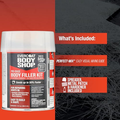 Evercoat Body Shop 105015 Pro-Grade Body Filler Kit, Easy to Build and Shape, Multipurpose for Dents in Aluminum, Fiberglass & More, Easy Mix Hardener Included 13 Fl Oz. - size: 13 Fl Oz., style: Body Filler Kit