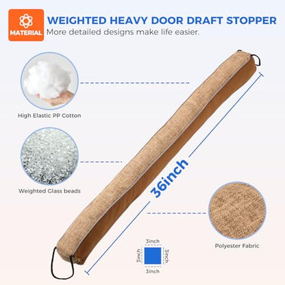 Door Draft Stopper,36 Inch Weighted Under Door Draft, Heavy Duty Soundproof Bottom of Door,Blocks Cold Air/Noise/Wind,Easy Install,Save Energy,Machine Washable,Home Essentials (Brown-36inch)