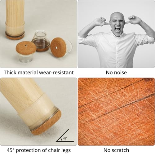 QWORK Silicone Chair Leg Floor Protectors with Felt Pads, 32 Pack, Fits 3/4” to 1-3/16" Diameter for Hardwood Floors, Noise Reduction & Non-Slip Protection Furniture Pads Silicone Caps
