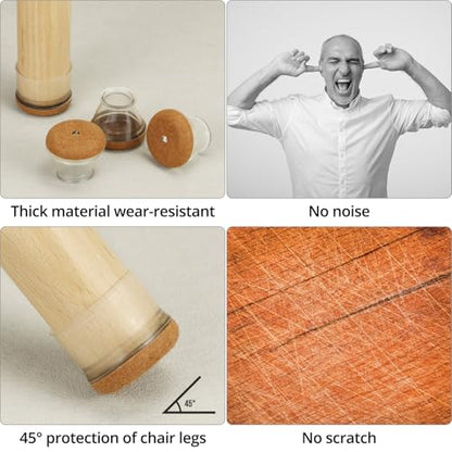 QWORK Silicone Chair Leg Floor Protectors with Felt Pads, 32 Pack, Fits 3/4” to 1-3/16" Diameter for Hardwood Floors, Noise Reduction & Non-Slip Protection Furniture Pads Silicone Caps
