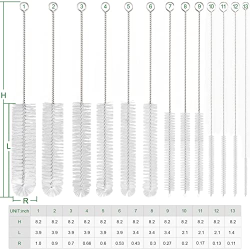 CiaraQ Bottle Cleaning Brushes, 8 Inch Nylon Tube Brush Set, Cleaner for Narrow Neck Bottles Cups with Hook, Set of 13pcs, White - color: White, size: 8.0 Inch (13pcs)