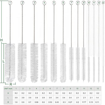 CiaraQ Bottle Cleaning Brushes, 8 Inch Nylon Tube Brush Set, Cleaner for Narrow Neck Bottles Cups with Hook, Set of 13pcs, White - color: White, size: 8.0 Inch (13pcs)