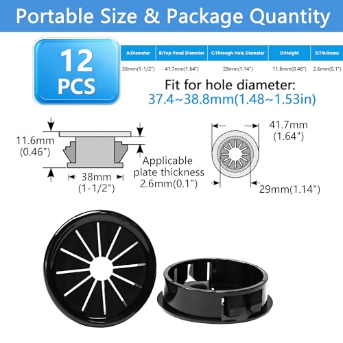 12 Pcs Cable Grommet, Snap Bushing 1-1/2" (38 mm) Mounting Diameter, Flexible Petal-Shaped Buckle Round Nylon Desk Grommet for Wires Through Countertop Cord Organizer and Protection, Black - style: 1-1/2" -RSB 12PCS