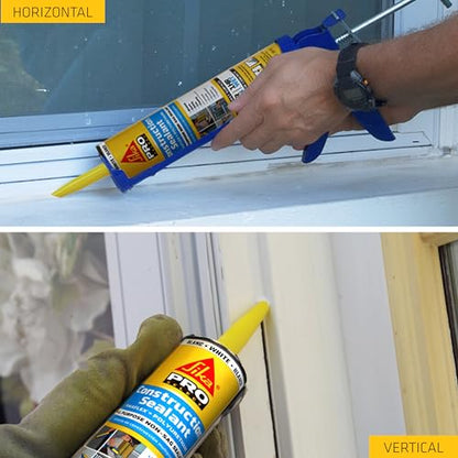 SIKA Sikaflex Construction Sealant - White, All-Purpose Polyurethane for Joints 1/2" or Smaller - 10.1 fl. oz - Weatherproof, High Elasticity, Paintable, Strong Adhesion - color: White