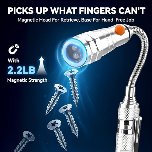 VIBELITE Extendable Magnetic Flashlight with Telescoping Magnet Pickup Tool-Cool Gadget Gifts for Men, Women, Him, Teen Boys, Husband, Dad, Father, Mechanic, Birthday Gifts for Men, Silver - style: Sliver Magnetic Tool