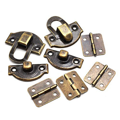 2 Sets mini Bronze Antique Hasp Latch Buckle and Rectangle Hinge with Matching Screws Kit for Repair and Decorative Jewelry Box