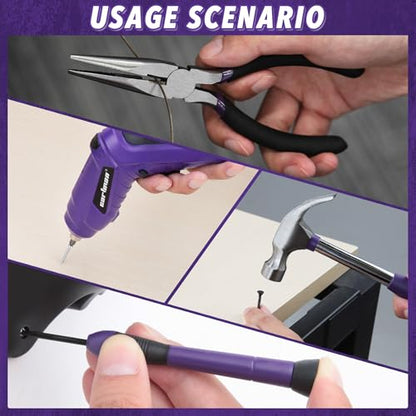 CARTMAN 149-piece Tool Set with Purple Cordless Screwdriver Essential Household Tool Box Hand Tool Kit - style: 149 PURPLE