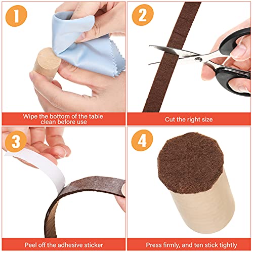 Zonon 4 Rolls 120 Inch Felt Strip with Adhesive Backing Felt Tapes Furniture Strip Rolls Self Stick Heavy Duty Polyester for Protecting Furniture and DIY Adhesive(Dark Brown,0.5 Inch) - color: Dark Brown, size: 0.5 Inch