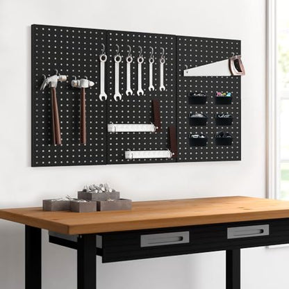 3pcs Heavy Duty Metal Pegboard Panels, Garage Wall Mounted Tool Organizer Peg Board for Garage, Workshop Storage and Workbench (Black) - style: Metal pegboard-3pack
