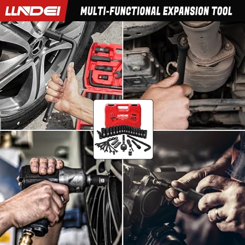 LLNDEI 1/2" Dr. Ratchet Impact Socket Wrench Set,Deep Sockets(8-24mm),Spark Plug Socket(16,21mm),49PCS, CR-V, Metric, With Combination Wrenches (8-17mm) - size: 49-piece 1/2" Drive Socket Set