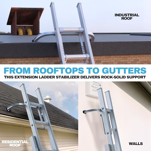 Heavy Duty Ladder Stabilizer | Carbon Steel Extension Ladder Standoff with Anti-Slip Rubber Feet for Gutter Cleaning, Painting & Roofing - Professional Grade Ladder Accessory for Extension Ladder - color: Ladder Stabilizer Gray