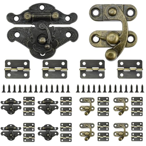 30 Pcs Retro Jewelry Box Hinges and Latches Set, Antique Bronze Hardware with Matching Screws, Metal Hinges & Latch Hooks for Wooden Boxes, Cabinets & DIY