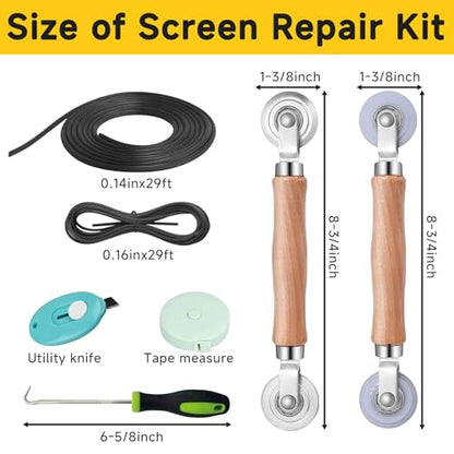 48"x118" Window Screen Replacement Kit & Screen Door Repair Kit, Fiberglass Mesh Roll with Spline, Roller, Hook, Cutter & Ruler, Sliding Screen Door & Window Mesh Replacement for Patio, Porch, Home - size: 48'' x 118''