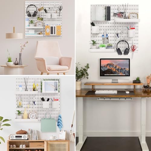 16pcs Pegboard sets, Plastic White Peg board Wall Organizer Kits,4pcs Peg Board and 12 Accessories Modular Hanging, Wall Mount Display Pegboard Panel Sets for Home Office Garage Kitchen Workshop - style: ABS pegboard kit