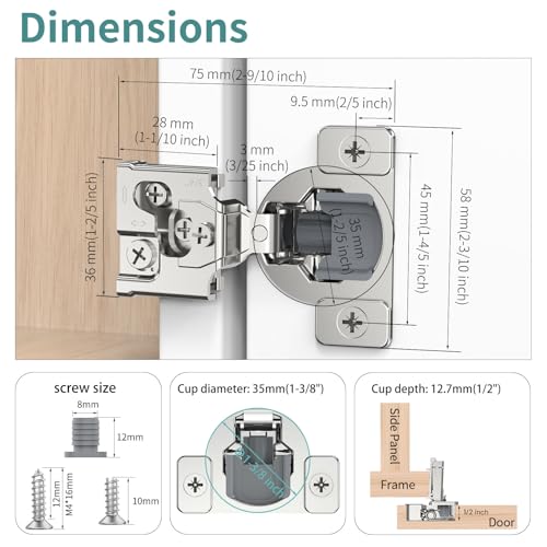 20 Pack 3/4" Overlay 3D Soft Close Hinges for Face Frame Kitchen Cabinet, 3 Way Adjust, Self Closing Concealed Cabinet Hinges-105 Degree - size: 3/4 inch Overlay