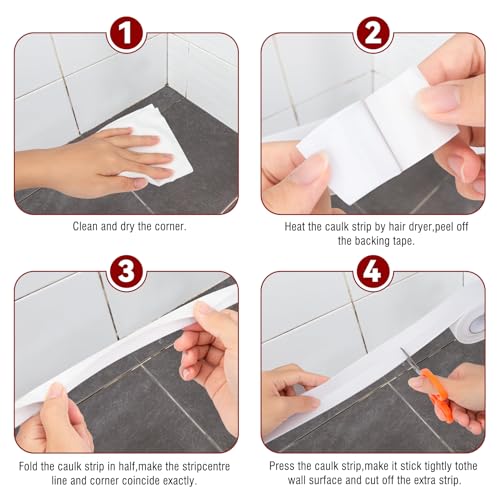 White Waterproof Caulk Tape, Self-Adhesive for Toilet, Tub, Kitchen, Corners,Bathroom Surfaces, Easy Application, 1-1/2 Inch x 10-1/2 Feet-1roll - style: 1 Roll-WIF