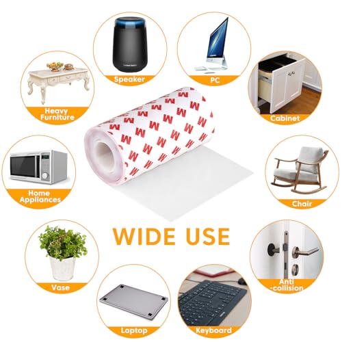 Non Slip Furniture Pads for Hardwood Floors, Cuttable Self Adhesive Anti Slip Furniture Pads Silicone Rubber Feet for Furniture Electronics Home Appliances, 4 x 40 Inches (Translucent)