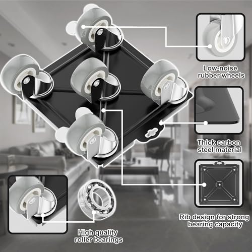 Furniture Dolly Set 5 Wheels Heavy Duty, Furniture Movers with Silent Rubber Wheels, 360° Rotation with Brake, 1000Lbs Load Capacity, Furniture Lifter for Easy Moving Large Furniture. - color: Black, size: 5.3x5.3 IN