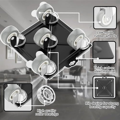 Furniture Dolly Set 5 Wheels Heavy Duty, Furniture Movers with Silent Rubber Wheels, 360° Rotation with Brake, 1000Lbs Load Capacity, Furniture Lifter for Easy Moving Large Furniture. - color: Black, size: 5.3x5.3 IN