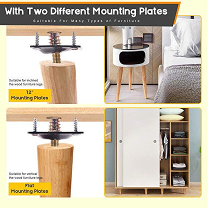 8 Sets M8 Furniture Leg Mounting Plates, 5/16" Heavy Duty Flat and Angled Leg Attachment Plates Kit with T-Plate Hanger Bolts Screws for Strengthen Sofas Couches Seat