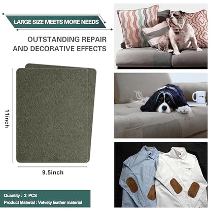 Azobur Couch Patch Repair Fabric,Microfiber Fabric, Self-Adhesive, for Sofa Repair and Upholstery, 2 Pieces, 9.5 x 11 inches (Olive Green) - color: Olive Green, size: 9.5" x 11"-2 PCS