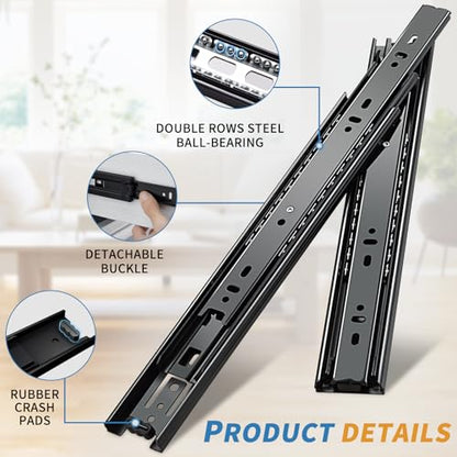 YENUO Full Extension Drawer Slides Side Mount 10 12 14 16 18 20 22 24 Inch Ball Bearing Dresser Cabinet Kitchen Black Rails Track Guide Glides Runners Heavy Duty 100 Lb (Black-Basic- 1 Pr,14 Inch) - color: Black-Basic, size: 14 Inch
