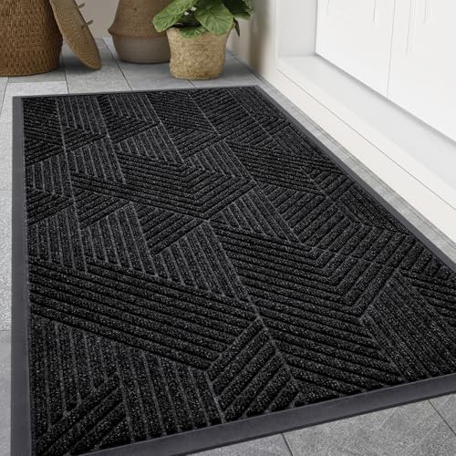 Smiry Front Door Mat Outside Entrance, Heavy Duty Sturdy Natural Rubber Doormat, Trap Dirt and Moisture, Easy Clean Low Profile Mats for Indoor Outdoor Entry, Irregular Triangle (59x40, Black) - color: Black, size: 59" X 40"