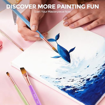 Nicpro 12pcs Artist Paint Brush Set, Aesthetic Pastel Paintbrushes Craft Paint Brushes for Acrylic Painting, Oil, Watercolor, Gouache, Tempera, Face, Body, Art Supplies for Artists and Beginners - color: Macaron