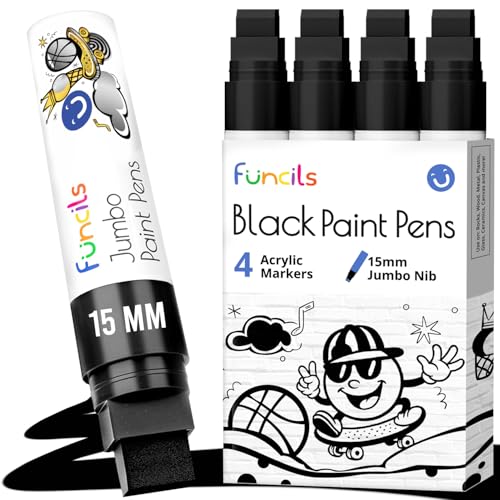 4 Jumbo Black Poster Markers - 15mm Fat Acrylic Paint Markers for Wood, Rock Painting, Plastic, Glass, Metal, Walls, Fabric - Large Thick Permanent Paint Pens for Signs, Board, Teachers - color: 4 - Black, size: Water Based Ink